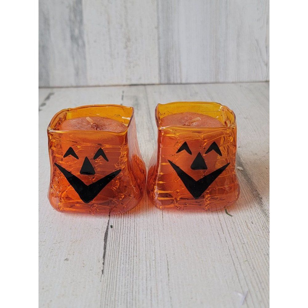 Orange Happy‎ pumpkin candle holder set Halloween